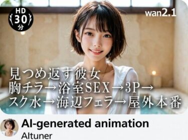 【無料で読める？】【30分HD】見つめ返す彼女──胸チラ→浴室SEX→3P→スク水→海辺フェラ→屋外本番 【AItuner】