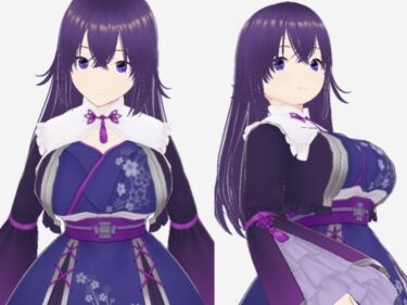 【無料で読める？】青紫の和模様ドレスの巨乳美女（セリフなし  3DCGモデル  イラスト集） 【アフェアーアモーレ】