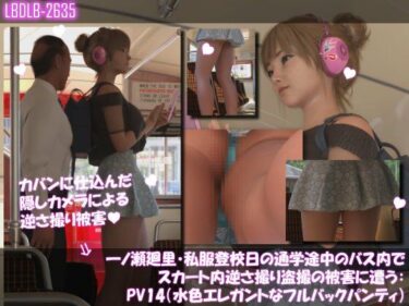 【無料で読める？】一ノ瀬廻里・私服登校日の通学途中のバス内でスカート内逆さ撮り盗撮の被害に遭う:PV14（水色エレガントなフルバックパンティ） 【Libido-Labo】