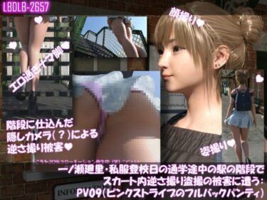 【無料で読める？】一ノ瀬廻里・私服登校日の通学途中の駅の階段でスカート内逆さ撮り盗撮の被害に遭う:PV09（ピンクストライプのフルバックパンティ） 【Libido-Labo】